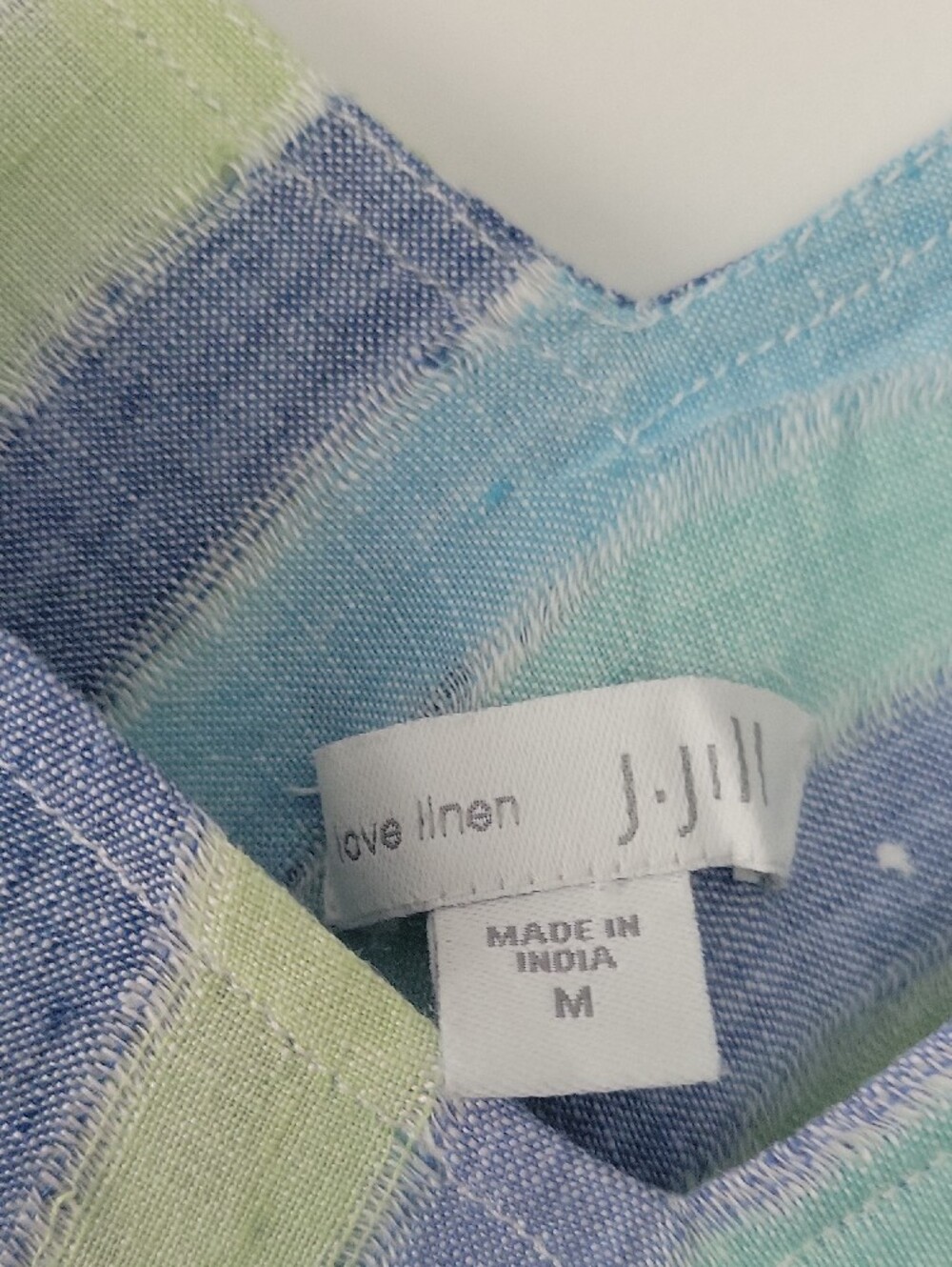 J. Jill Linen Blue and Lime Striped V‑Neck Maxi Dress - Picture 3 of 8
